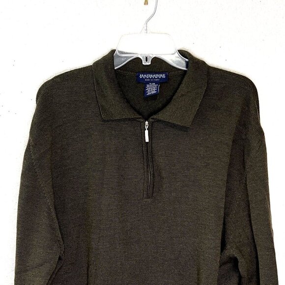 HATHAWAY PLATINUM Extra Fine Italian Merino Wool Sweater Mens XL Olive 1/4 Zip - Picture 4 of 9
